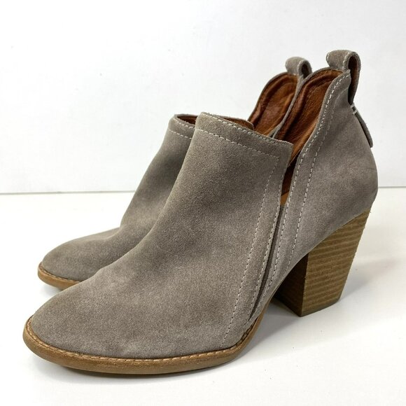 Jeffrey Campbell Ankle Booties Women Size 8 Suede Taupe Gray Boots Heel Pull On - Picture 4 of 9